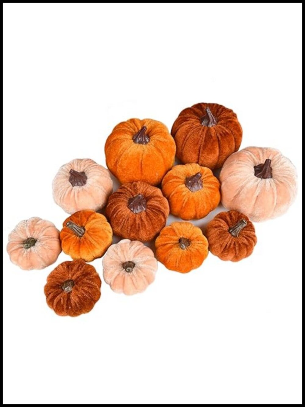 Velvet Pumpkins Set 12pc Assorted Harvest Thanksgiving Decor